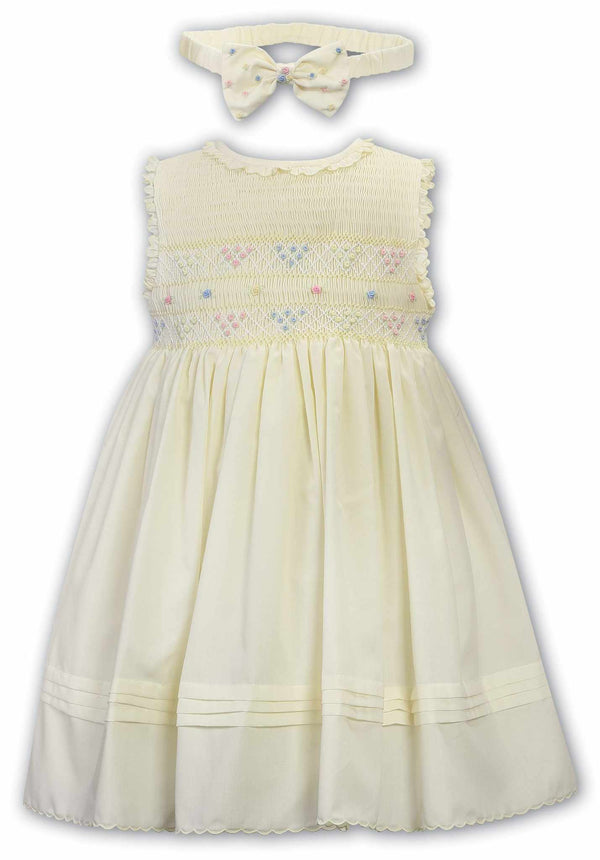 Sarah Louise Lemon Smocked Dress With Embroidery 013216