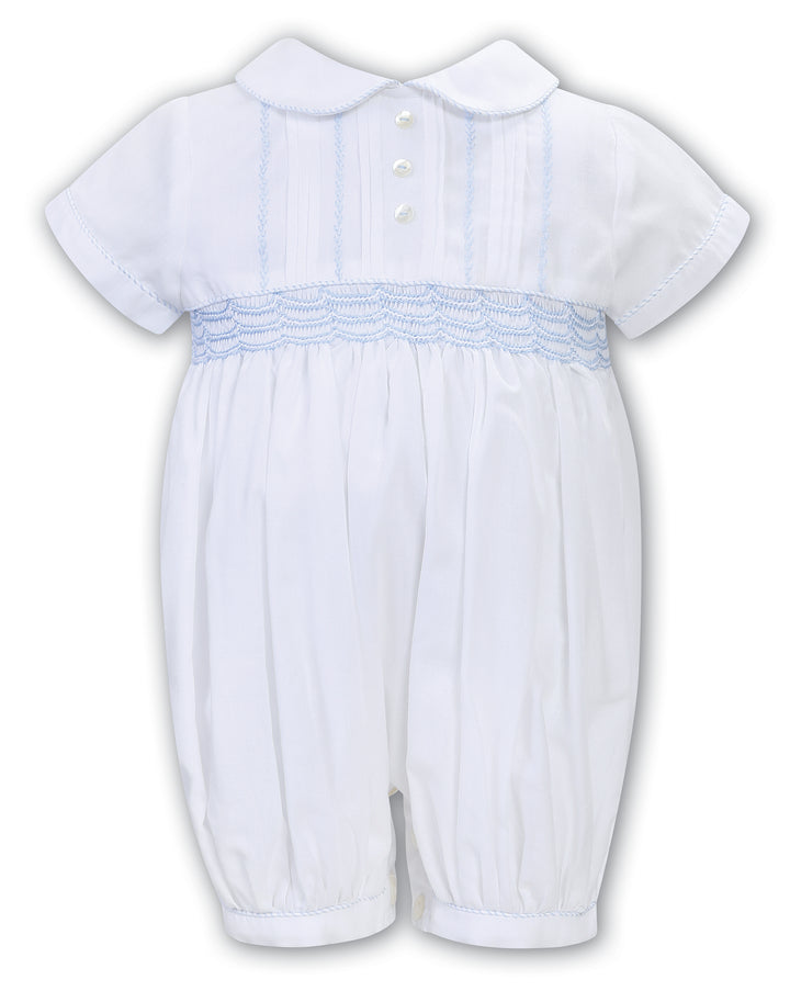 Sarah Louise White & Blue Hand Smocked Boys Romper - 013235