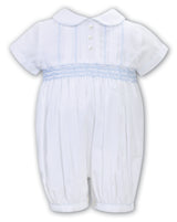 Sarah Louise White & Blue Hand Smocked Boys Romper - 013235