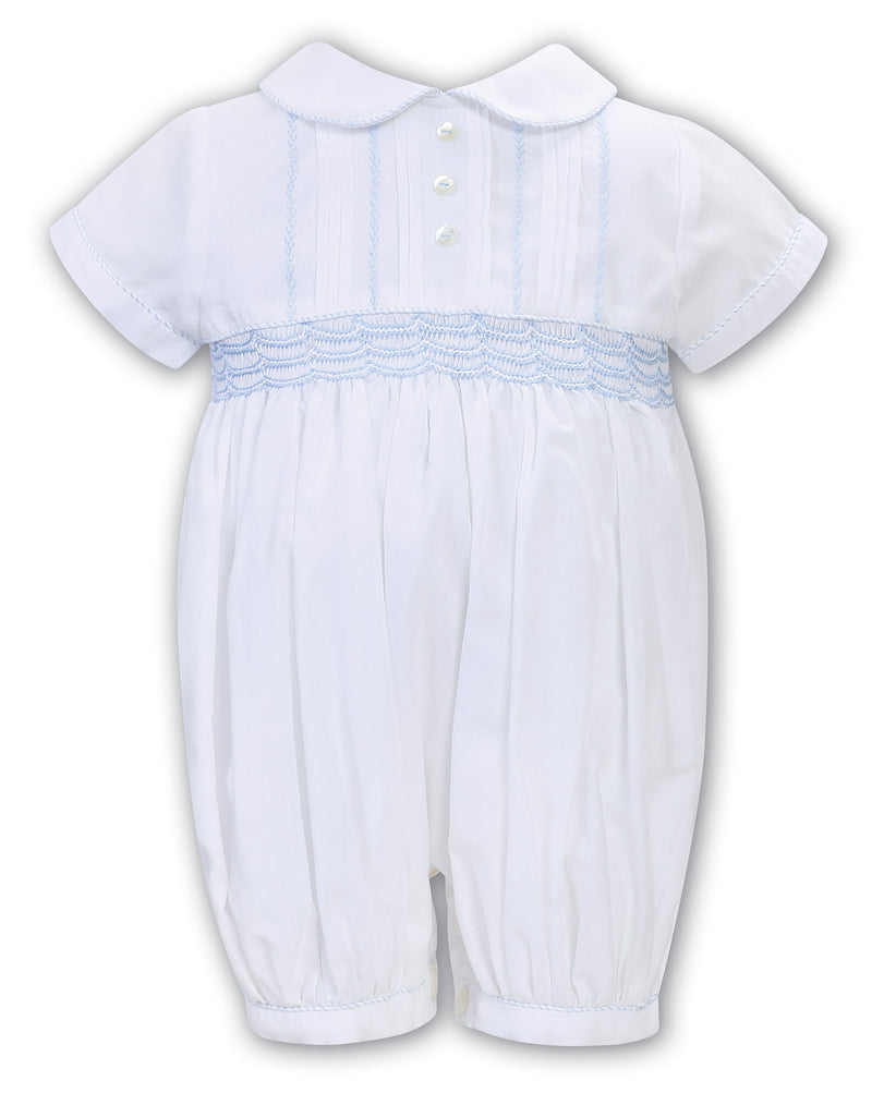 Sarah Louise White & Blue Hand Smocked Boys Romper - 013235