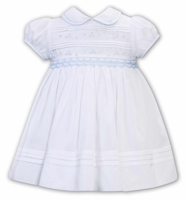 Sarah Louise White And Blue Smocked Dress With Embroidery 013239