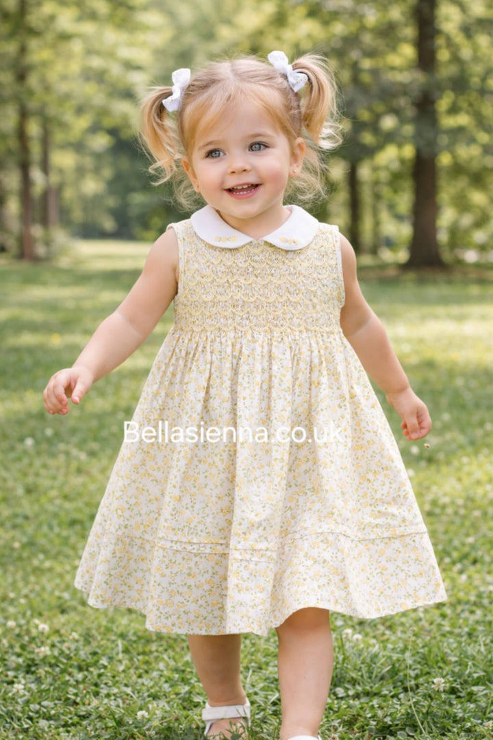 Sarah Louise White & Lemon Floral Sleeveless Dress - 013257