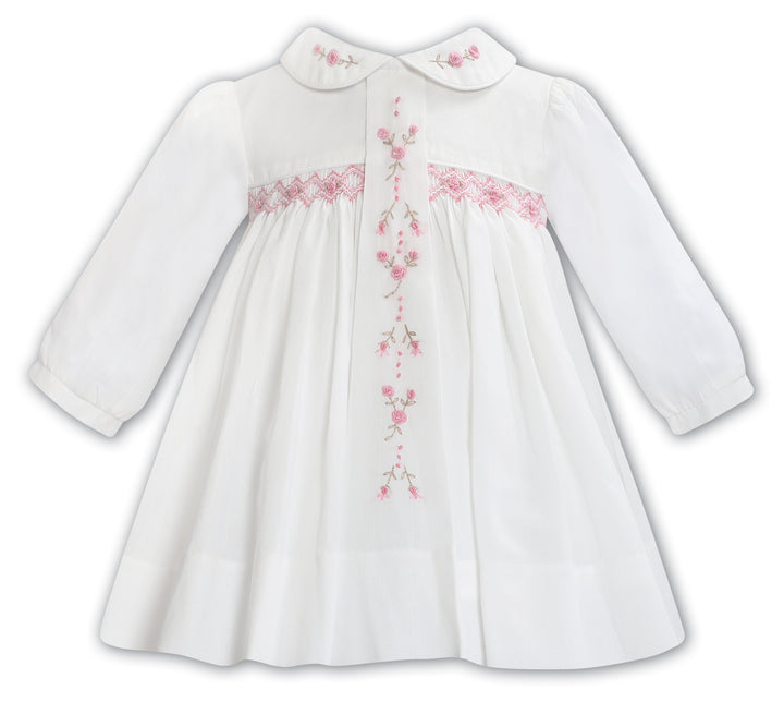 Sarah Louise Ivory & Rose Pink Hand Smocked Dress - 013356