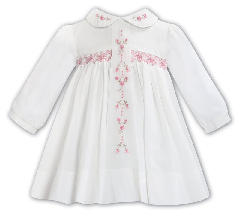 Sarah Louise Ivory & Rose Pink Hand Smocked Dress - 013356