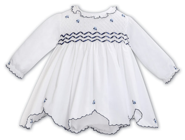 Sarah Louise White & Navy Hand Smocked Dress & Pants - 013357