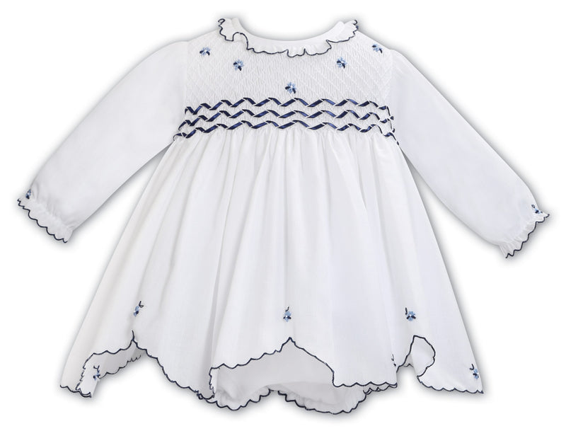 Sarah Louise White & Navy Hand Smocked Dress & Pants - 013357