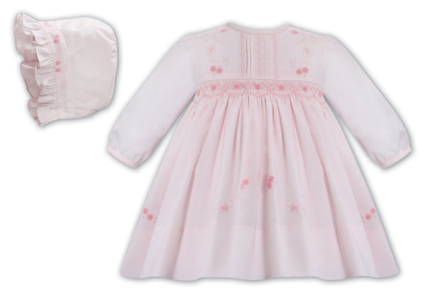 Sarah Louise Pink Hand Smocked Dress & Bonnet Set - 013360