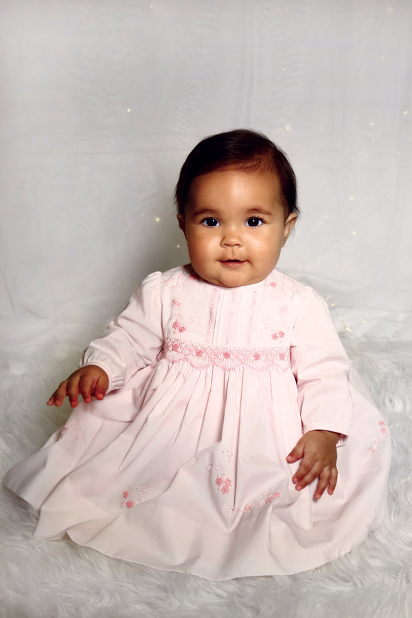 Sarah Louise Pink Hand Smocked Dress & Bonnet Set - 013360