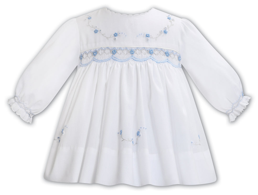 Sarah Louise White & Blue Hand Smocked Dress - 013362