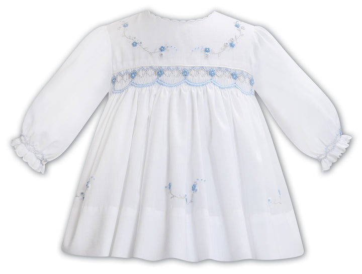 Sarah Louise White & Blue Hand Smocked Dress - 013362