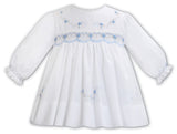 Sarah Louise White & Blue Hand Smocked Dress - 013362