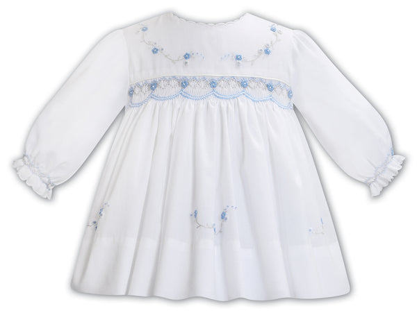 Sarah Louise White & Blue Hand Smocked Dress - 013362