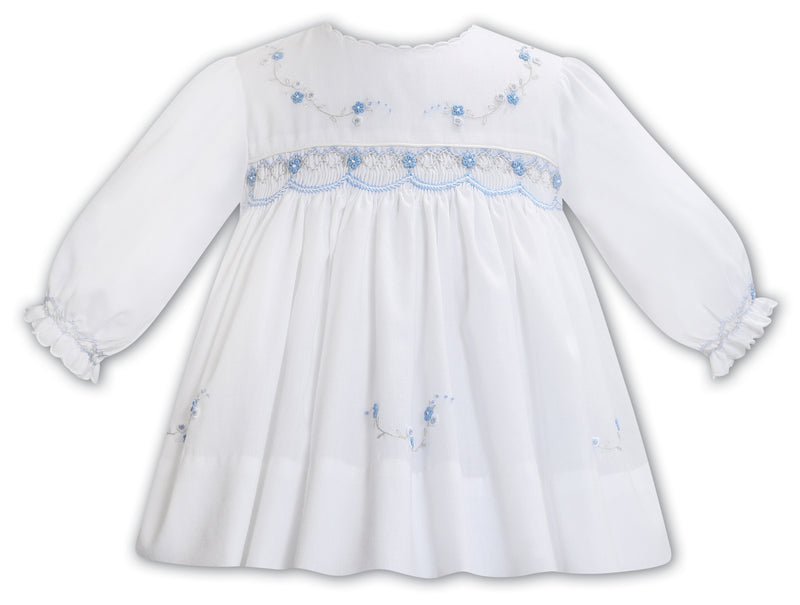 Sarah Louise White & Blue Hand Smocked Dress - 013362