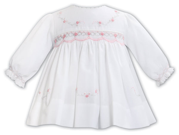 Sarah Louise White & Pink Hand Smocked Dress - 013362