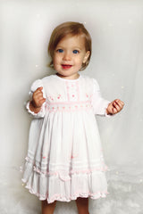 Sarah Louise White & Pink Hand Smocked Dress - 013364