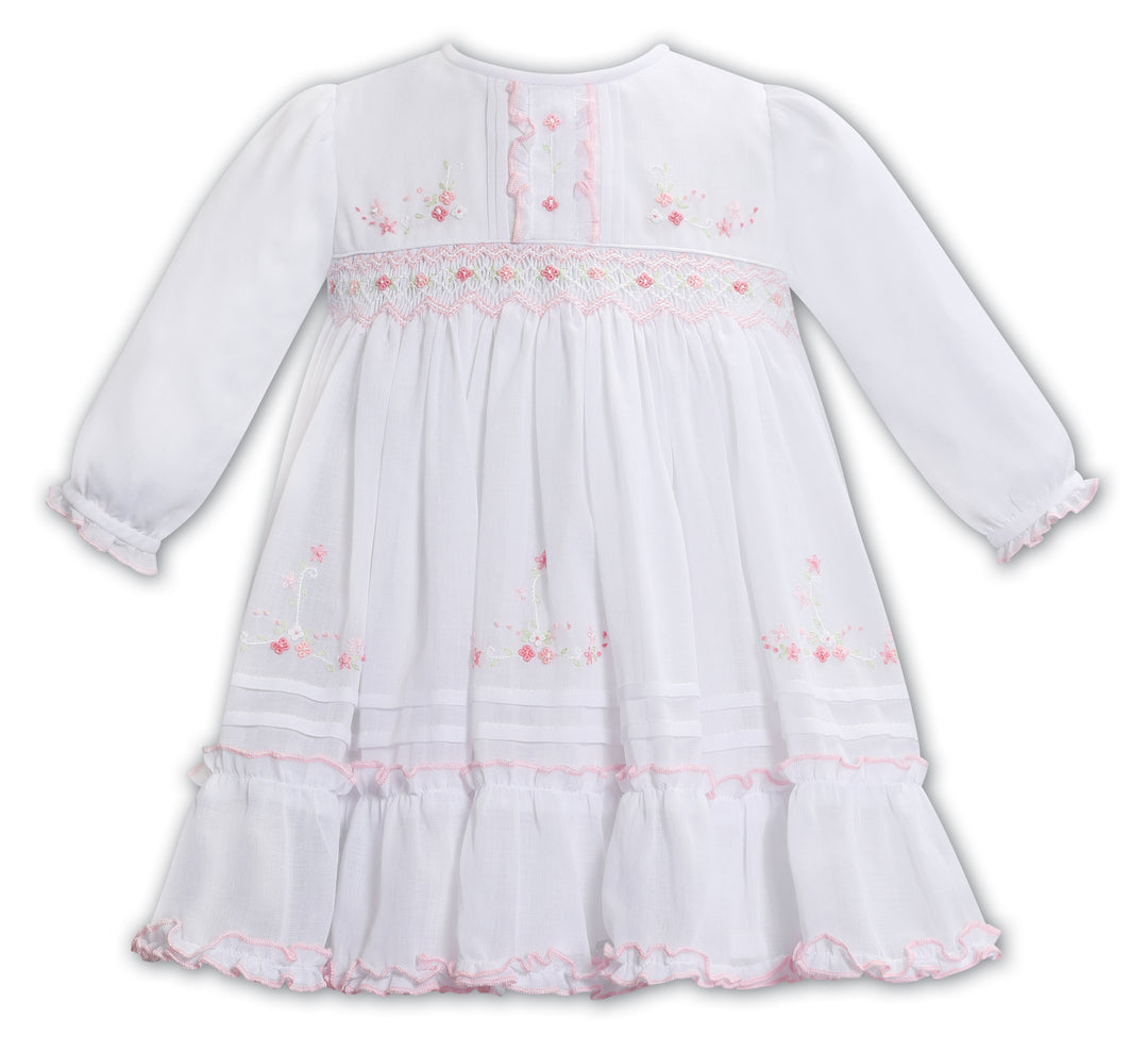 Sarah Louise White & Pink Hand Smocked Dress - 013364