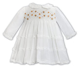 Sarah Louise Ivory & Gold Voile Hand Smocked Dress - 013369