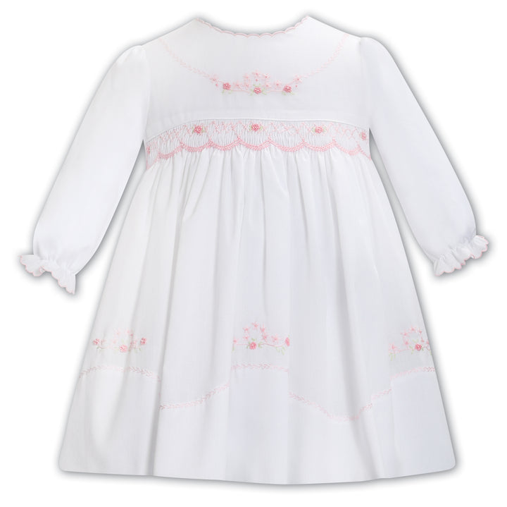 Sarah Louise White & Pink Hand Smocked Dress - 013370