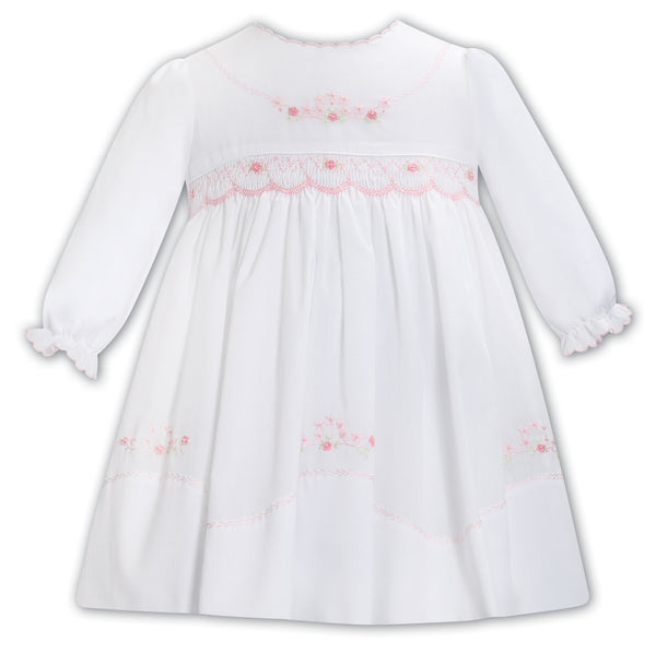 Sarah Louise White & Pink Hand Smocked Dress - 013370