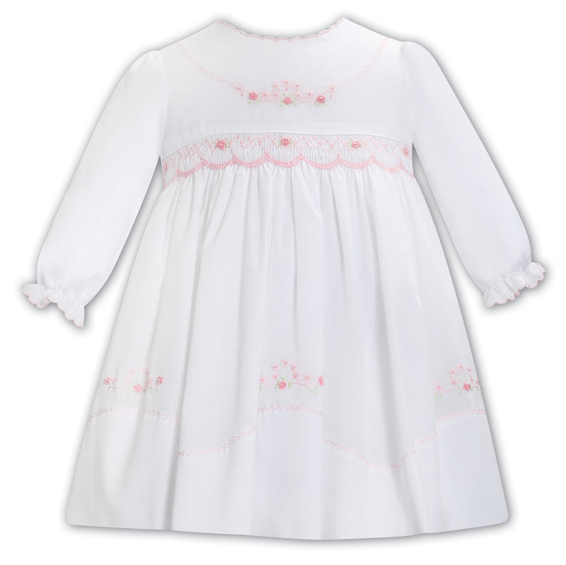 Sarah Louise White & Pink Hand Smocked Dress - 013370