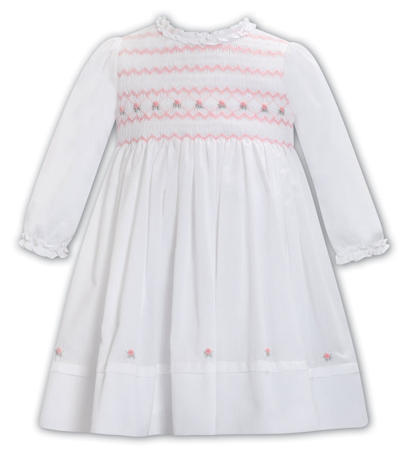 Sarah Louise White & Pink Hand Smocked Dress - 013383