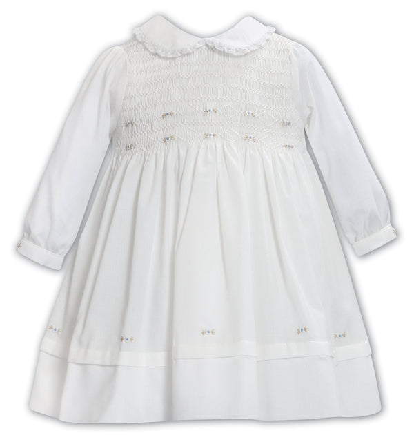 Sarah Louise Ivory & Blue Hand Smocked Dress - 013384