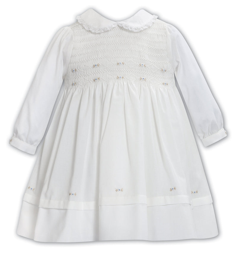 Sarah Louise Ivory & Blue Hand Smocked Dress - 013384