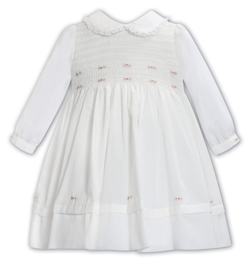 Sarah Louise Ivory, Beige & Rose Hand Smocked Dress- 013384