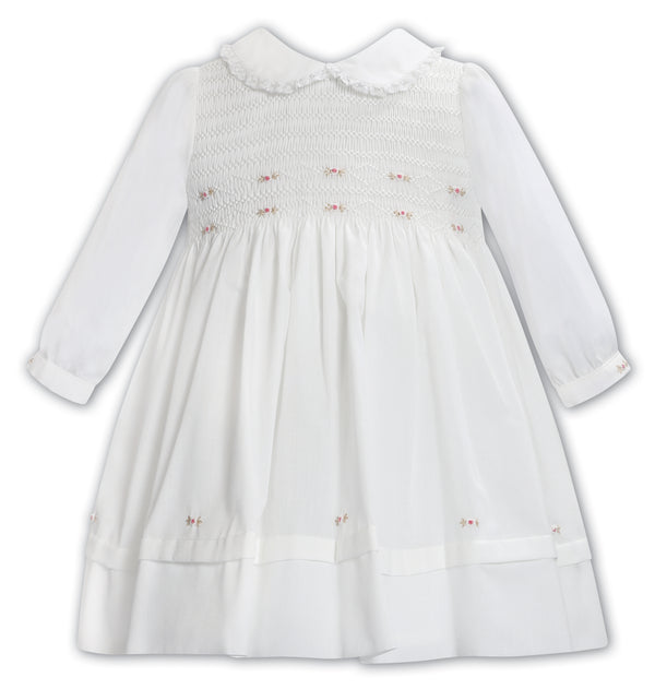 Sarah Louise Ivory & Pink Hand Smocked Dress - 013384