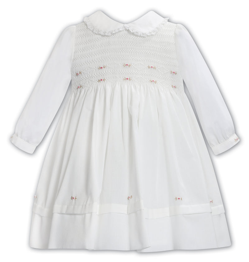 Sarah Louise Ivory & Pink Hand Smocked Dress - 013384