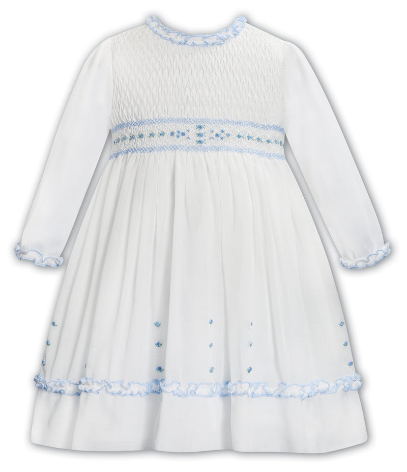 Sarah Louise Ivory & Blue Hand Smocked Dress - 013386