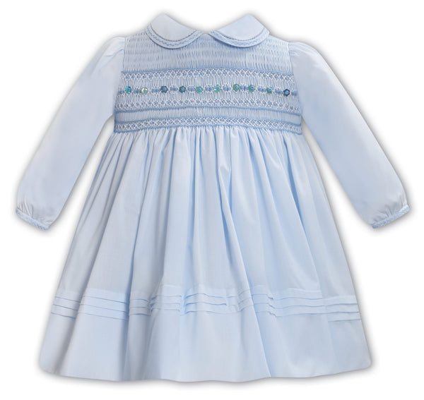 Sarah Louise Pale Blue Hand Smocked Dress With Collar - 013392