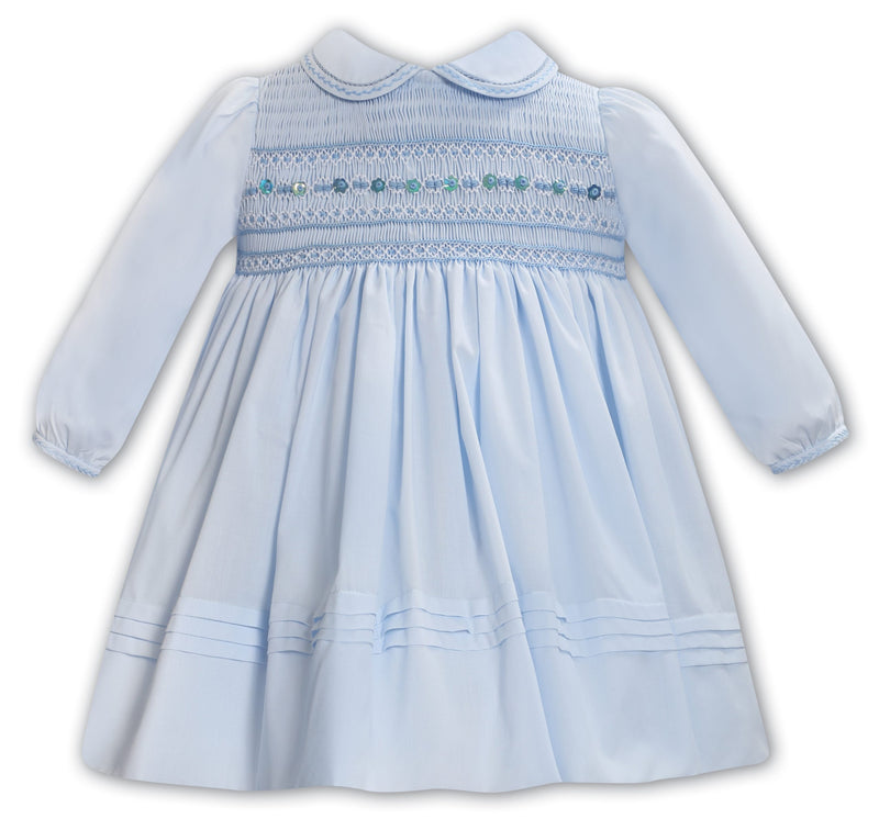 Sarah Louise Pale Blue Hand Smocked Dress With Collar - 013392