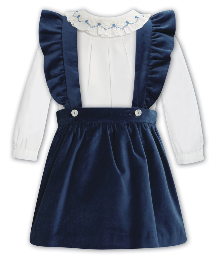 Sarah Louise Ivory & French Navy Velour Dress & Hand Smocked Blouse - 013421
