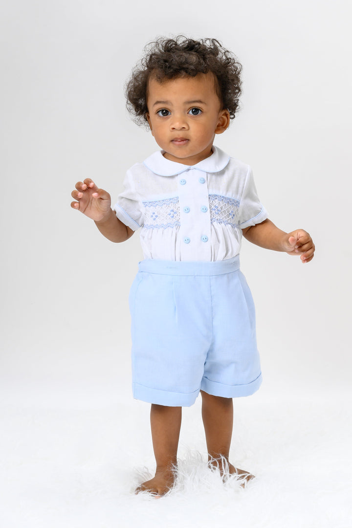 Sarah Louise White & Lemon Boys Hand Smocked Outfit - 013354