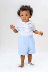 Sarah Louise White & Lemon Boys Hand Smocked Outfit - 013354