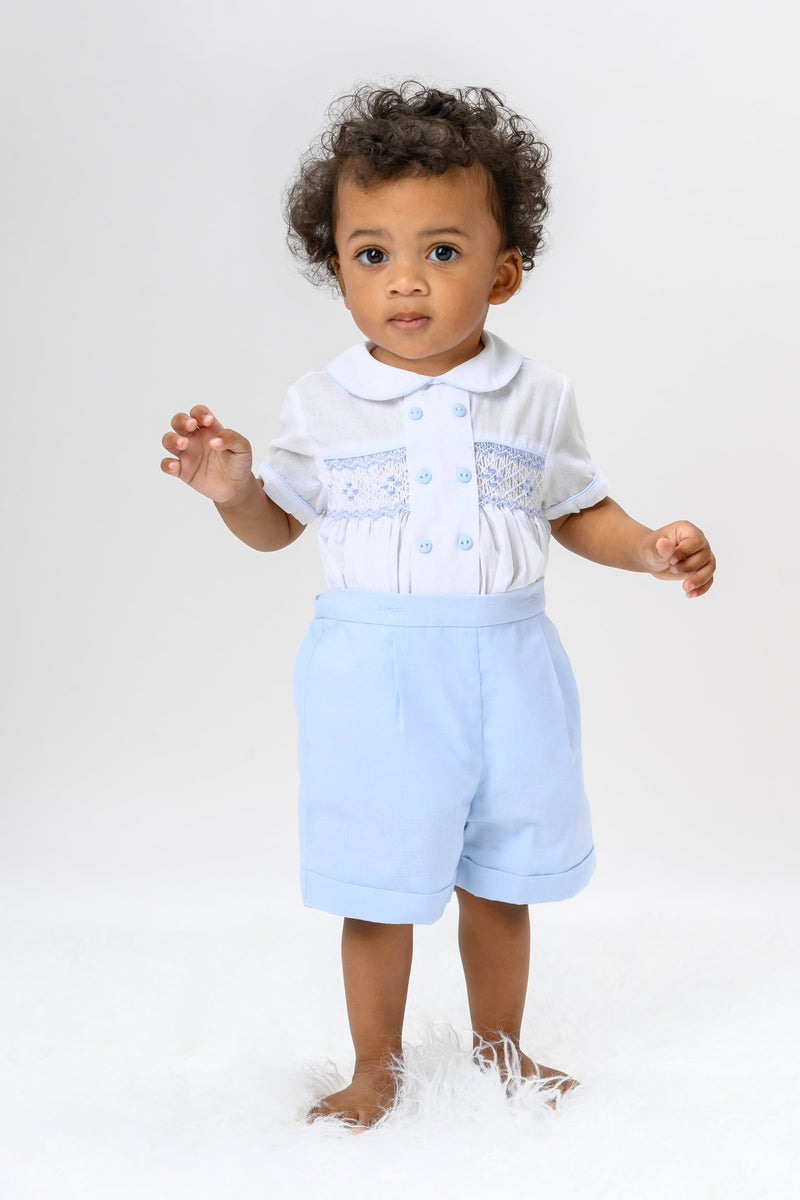 Sarah Louise White & Lemon Boys Hand Smocked Outfit - 013354