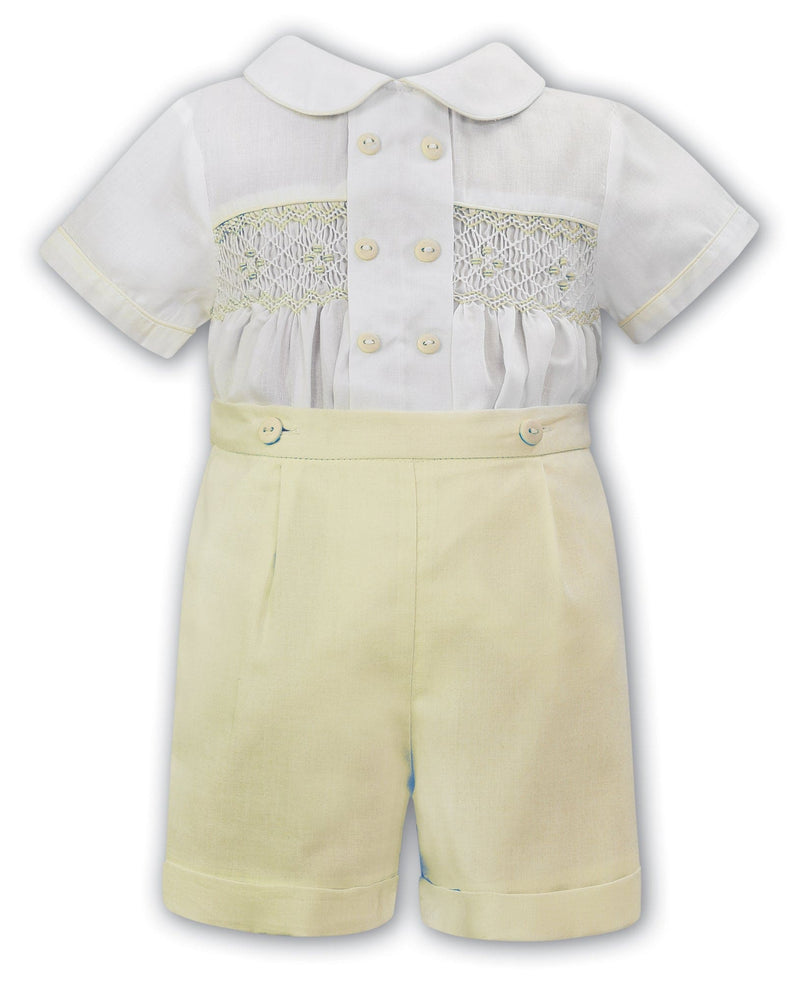 Sarah Louise White & Lemon Boys Hand Smocked Outfit - 013354