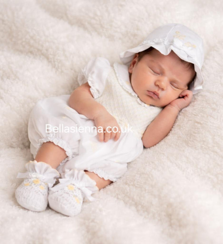 Sarah Louise White & Lemon Bubble Romper & Sun Hat - 013572