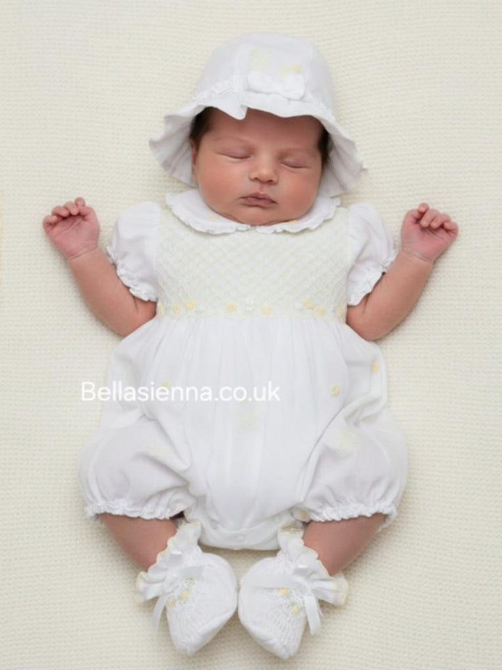 Sarah Louise White & Lemon Bubble Romper & Sun Hat - 013572