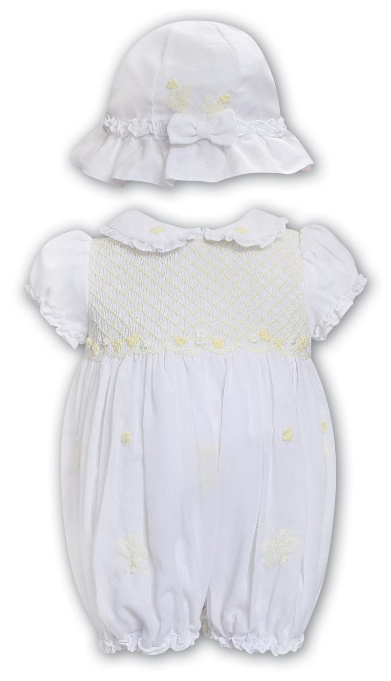 Sarah Louise White & Lemon Bubble Romper & Sun Hat - 013572