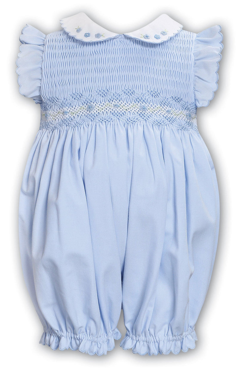 Sarah Louise Blue & White Hand Smocked Girls Romper - 013575
