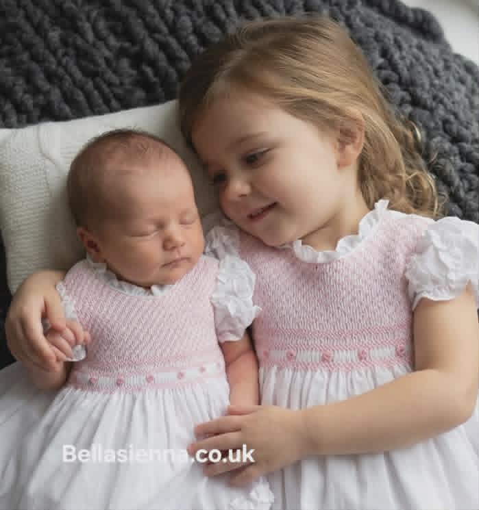 Sarah Louise White & Pink Hand Smocked Dress - 013619