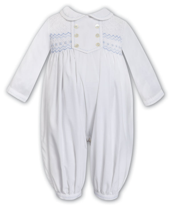 Sarah Louise Boys Blue & White Hand Smocked Romper- 013682