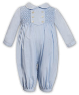 Sarah Louise Boys Blue & White Hand Smocked Romper- 013682