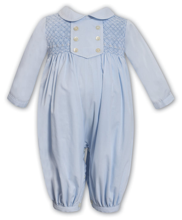 Sarah Louise Boys Blue & White Hand Smocked Romper- 013682