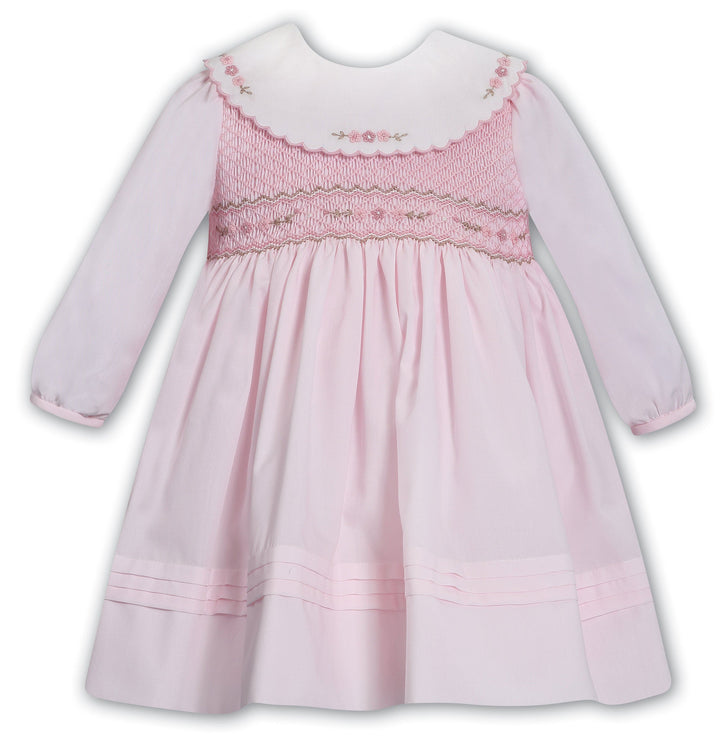 Sarah Louise Pink & Beige Hand Smocked Dress - 013687