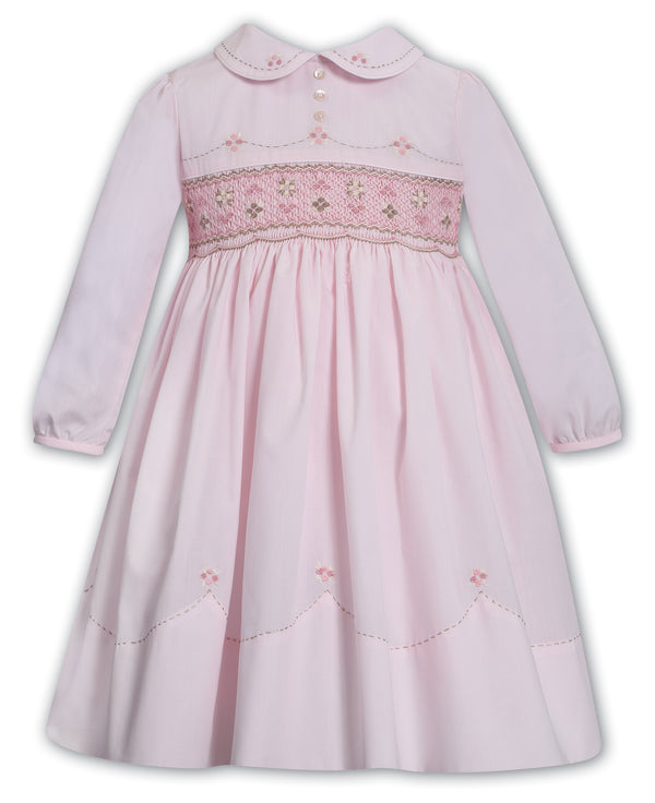 Sarah Louise Pink & Beige Hand Smocked Dress - 013688