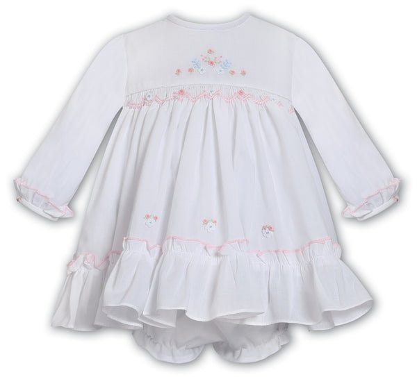Sarah Louise White & Pink Hand Smocked Dress & Matching Pants - 013693