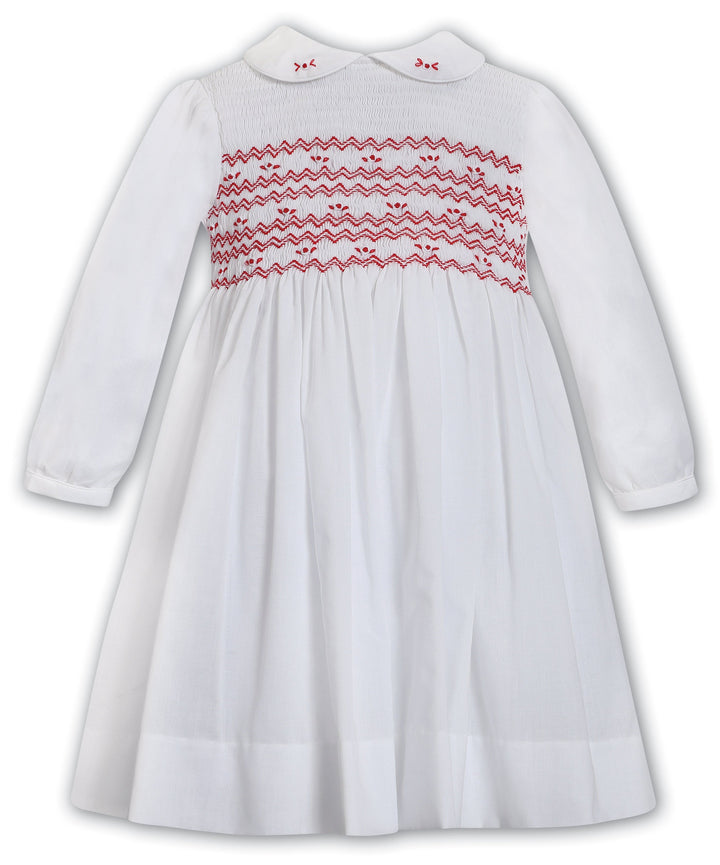 Sarah Louise White & Red Hand Smocked Dress - 013389
